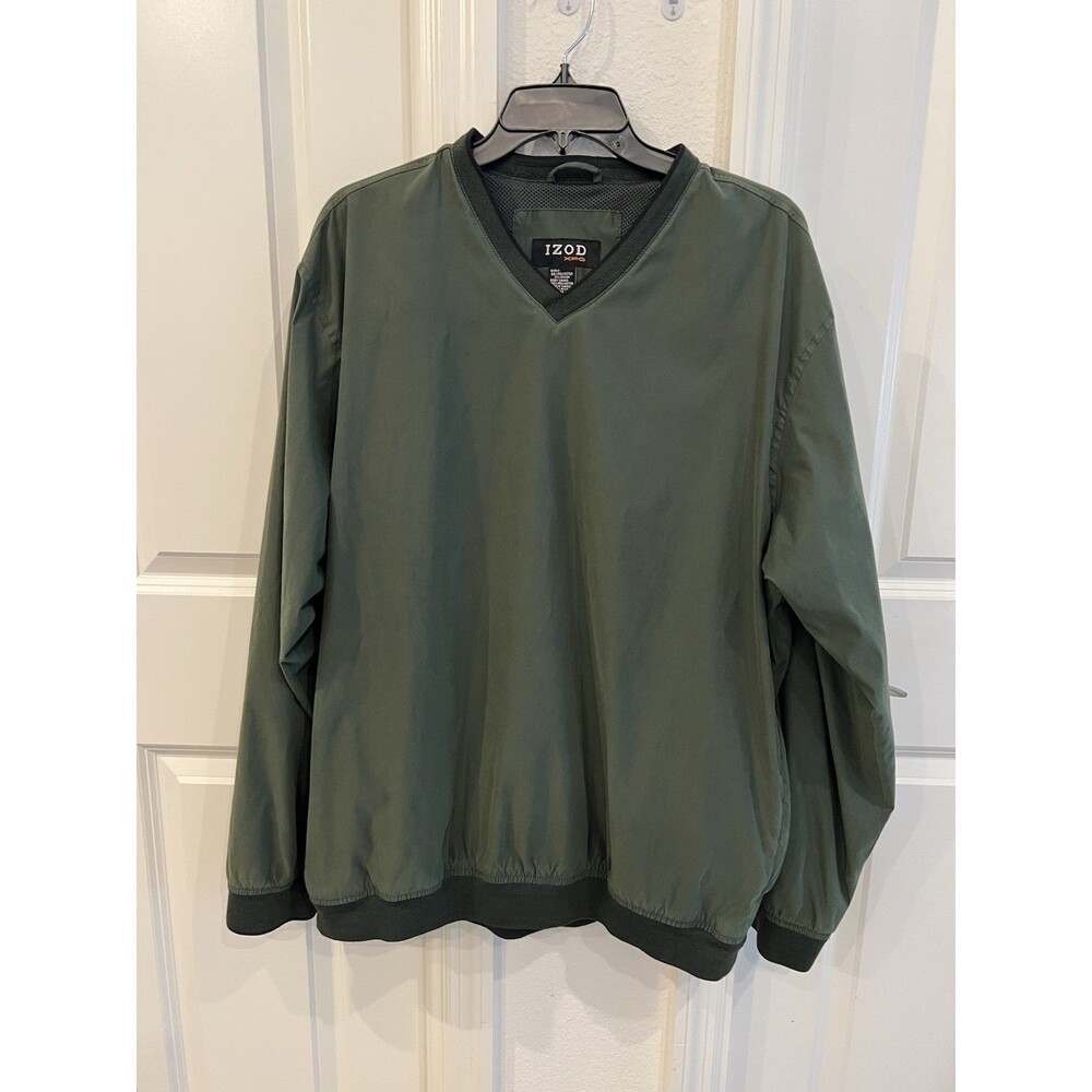 Izod  Long  Sleeve  XL  V- Neck Pullover Windbreaker Dark Green